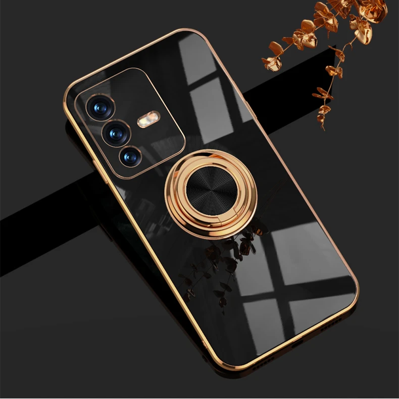Luxury Plating Phone Case For Vivo V23 With Ring Bracket Stand_voghion.com