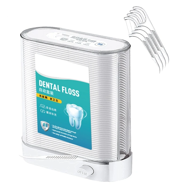 

Portable Dental Floss Pick Dispenser Pop-Up Automatic Holder with 88 Count Dental Floss Sticks Storage Box Toothpicks Oral Care