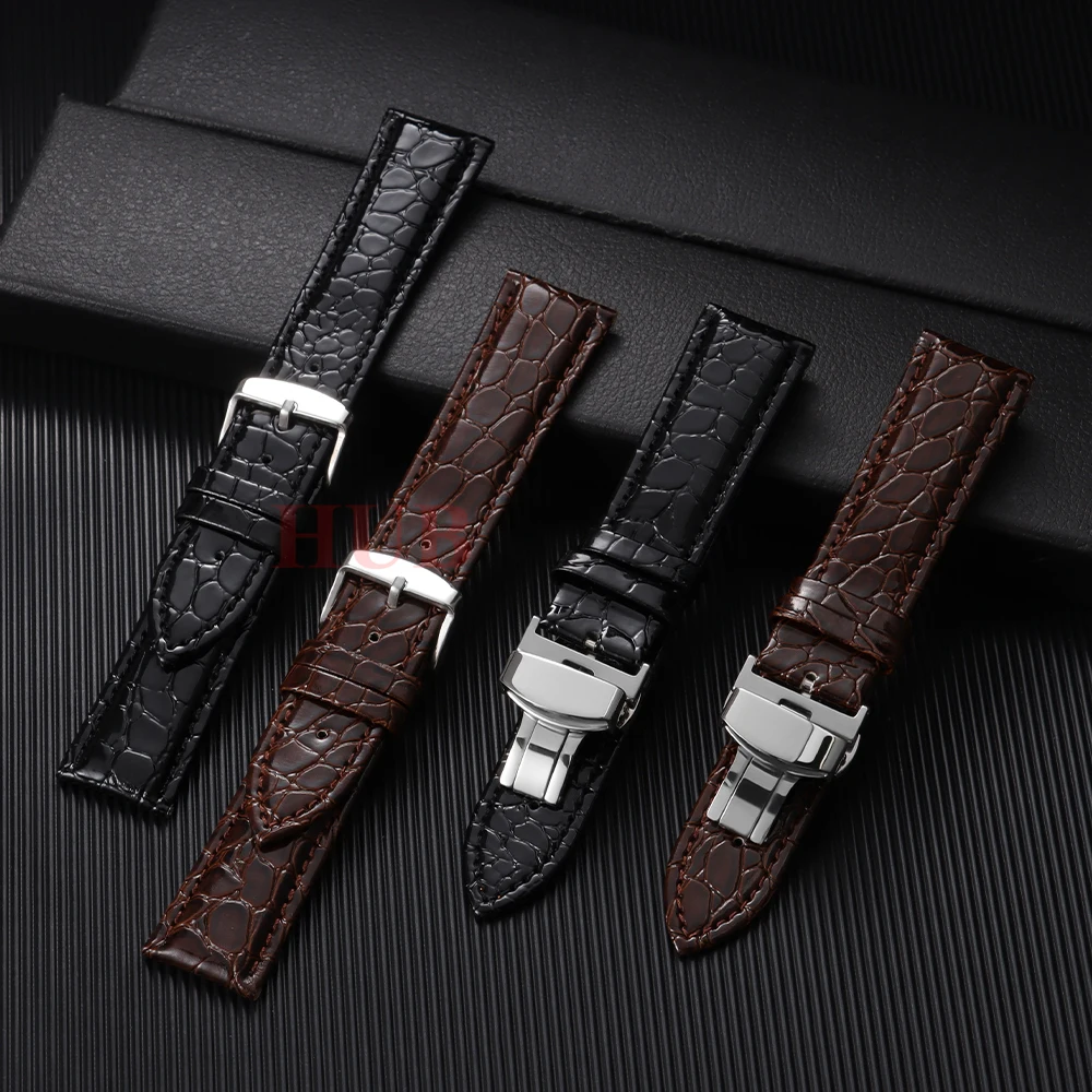 Leder-Uhrenarmbänder mit Krokodilmuster-Design, automatische Schnalle, für Herren und Damen, Business-Uhrenarmband, 12/14/16/18/19/20/22 mm Uhrenarmbänder – Detail 11
