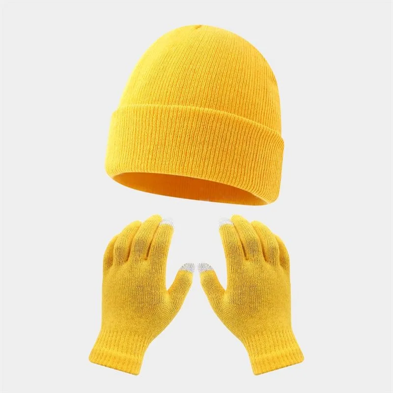 2-teiliges Set aus warmen Beanie-Mützen und Handschuhen, weiche Strickmütze, lässig für Herbst und Winter, geeignet für Reisen, Wandern, Skifahren, Radfahren – Detail 7