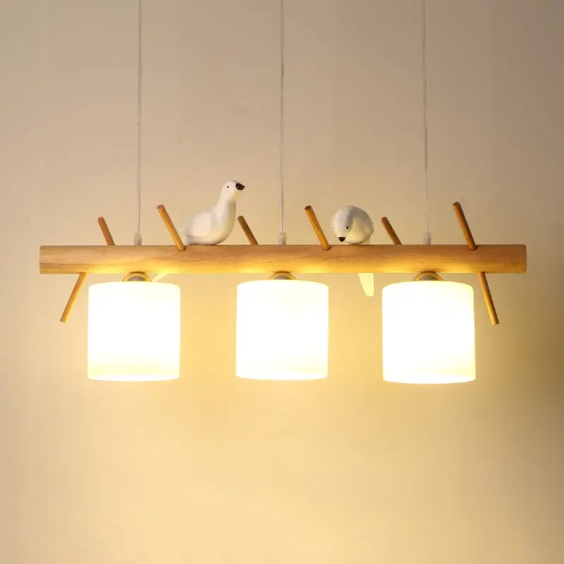 

Nordic Wooden Pendant Lamp for Dining Table Kitchen Island Creative Bird Led Chandelier Modern Bar Cafe Trees Hanging Lighting