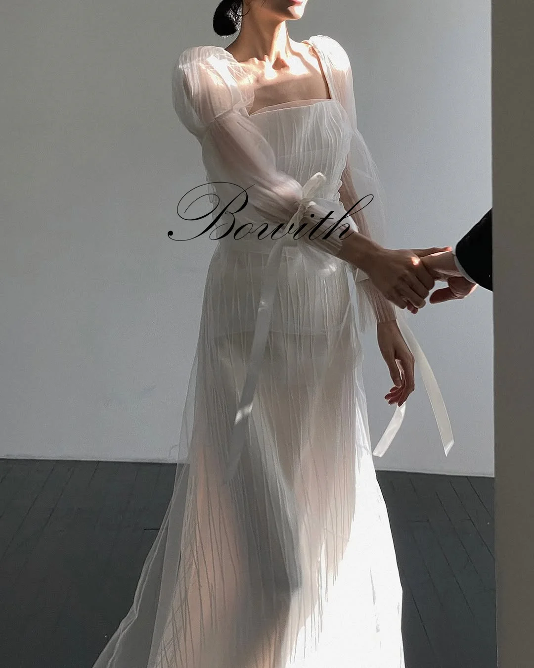 Bowith Korean Wedding Dresses Square Collar Long Sleeves Bridal Gown A-Line Floor-Length Bridal Gown Customized Evening Dresses 3