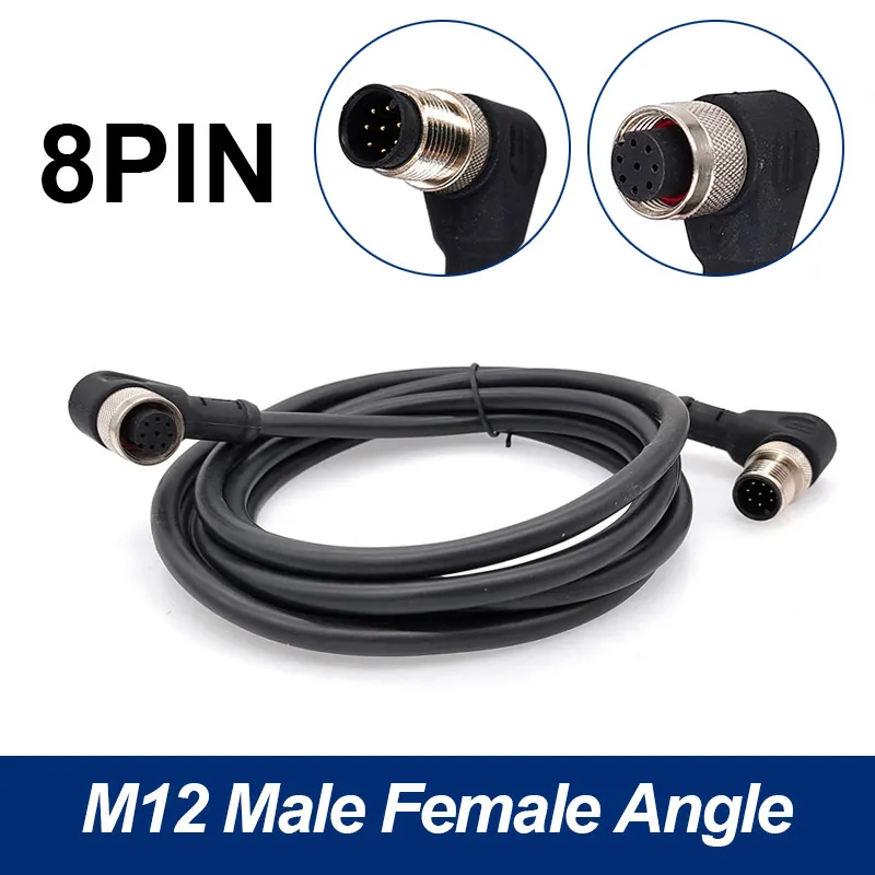 Durable Waterproof M12 Sensor Connector Cable with Dual Heads - 2m Wire, Male and Female, 4 to 8 Pin Options
