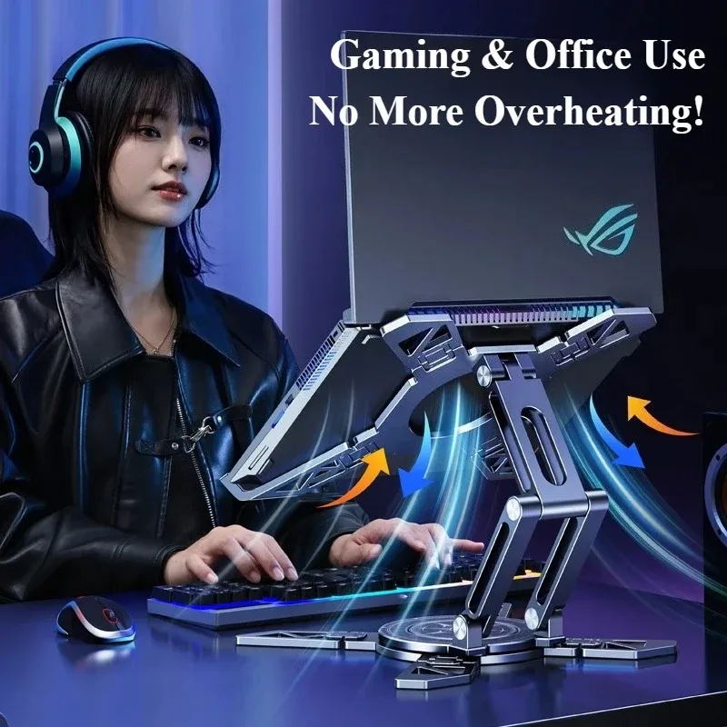 Eary Metal Laptop Stand for Desk Portable Ergonomic Tablet Holder Height Adjustable Riser With 360 Rotate Fits Notebooks 12-18In