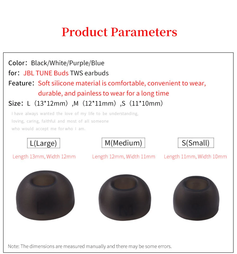 6Pcs Silicone Ear Tips for JBL TUNE Buds Earbuds Eartips for JBL LIVE PRO 2 TWS Tips Case headphones Earplugs