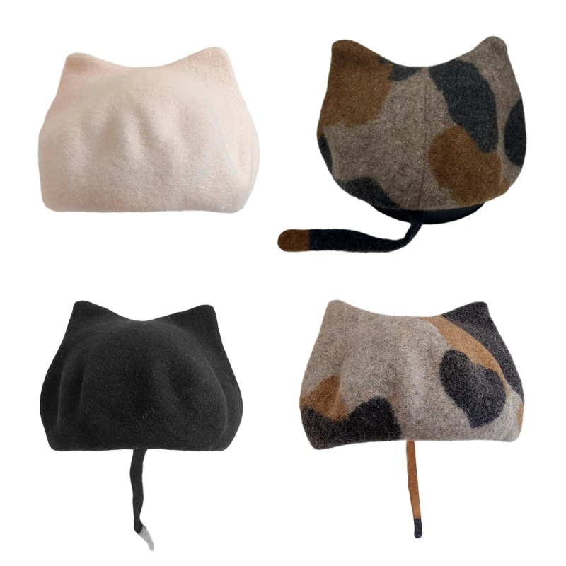

Creative Cat Ear for Woman Winter Autumn French Hat for Camping Shopping drop shipping