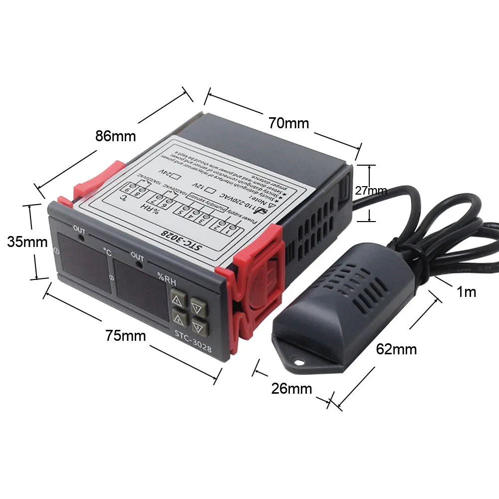 Digital Thermostat STC-3028 Dual Digital Thermostat Temperature Humidity Control Thermometer Hygrometer Incubator Controller AC 220V DC 12V 24V