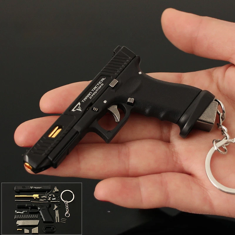 Bullet Gun Toy Miniature Ornament Miniature Figurines Mini Stress Relief Toy 1:3 Scale G34 Keychain Pendant Realistic Model Detachable Micro Tactical Pistol Model Men's Gift Decompression Gadget
