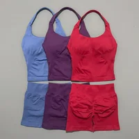2 Pieces Shorts Yoga Set Women Backless Halter Tops High Waist Seamless Shorts Gym Suit Fitness Sportswear Workout Sets - Image 4