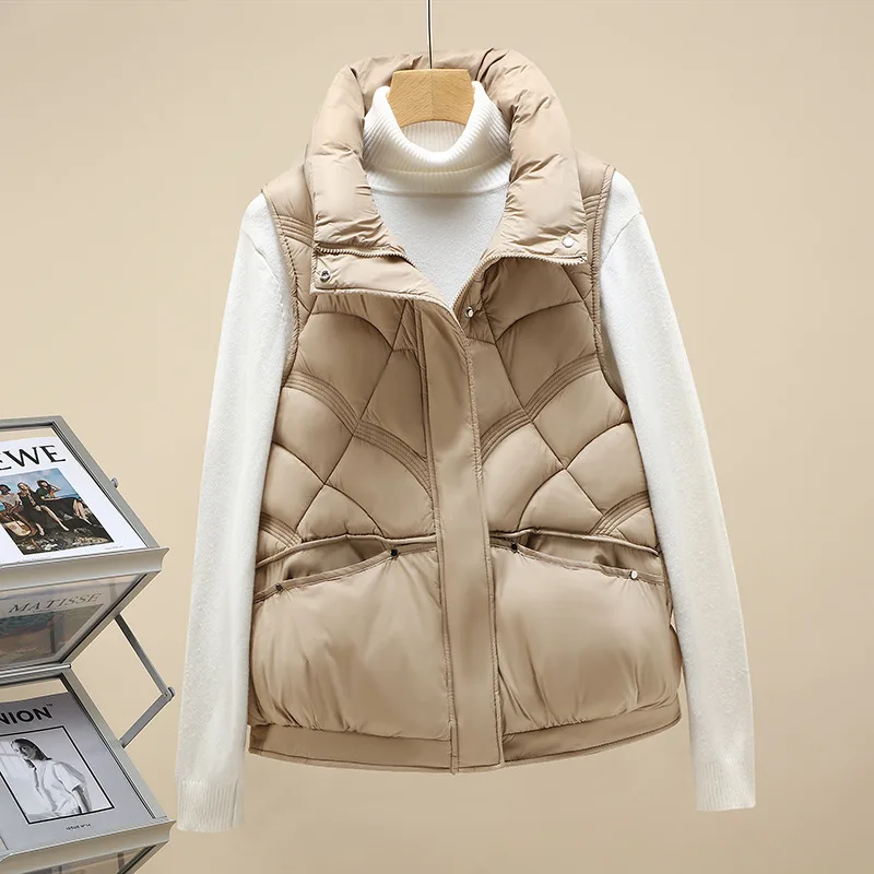 Women Vest Stand Collar Short Cotton Padded Jacket