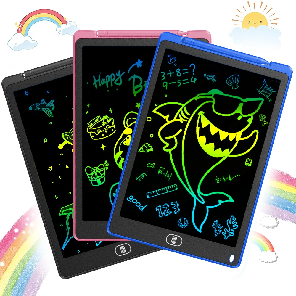 Portátil Tableta de Dibujo para Garabatos Rojo EooCoo Tableta de Escritura LCD Color 12 Pulgadas con Botón de Bloqueo Cálculos Notas