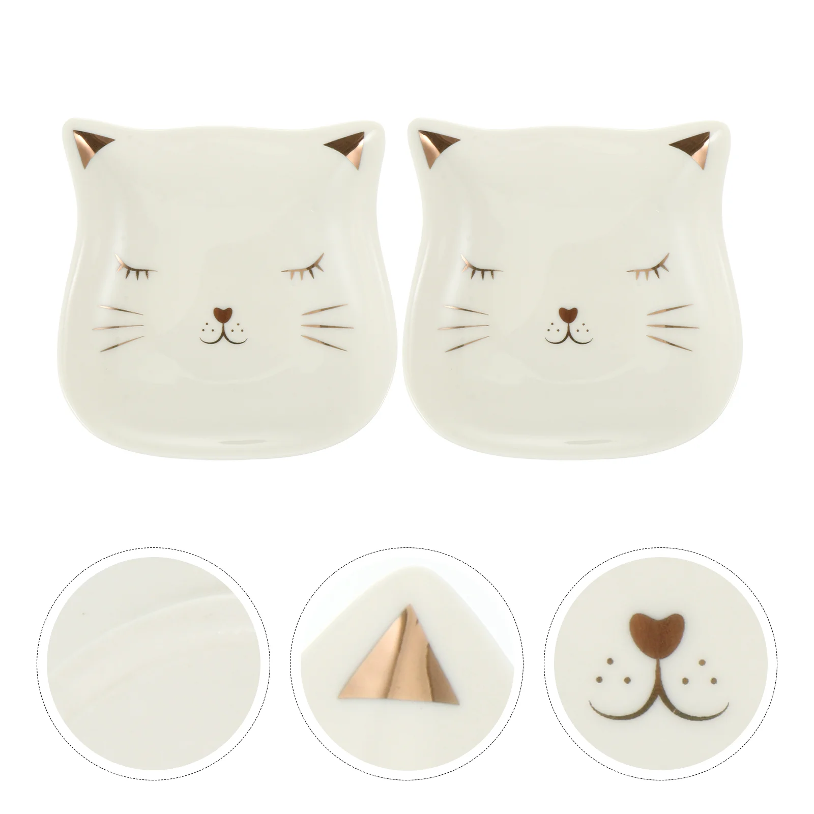 2Pcs Japanese Style Ceramic Jewelry Trays Cartoon Cat Jewelry Food Storage Plate