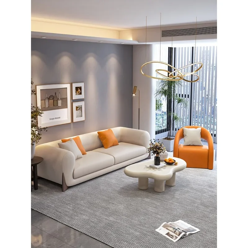 

Fabric sofa Italian minimalist small living room technology fabric sofa modern minimalist latex solid wood cream style