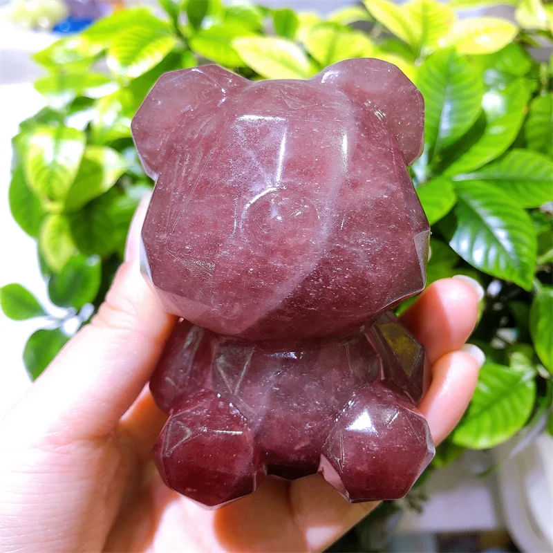 

Natural Strawberry Quartz Facet Cartoon Bear Crystal Healing Gemstone Birthday Present Home Feng Shui Christmas Decoration 1pcs