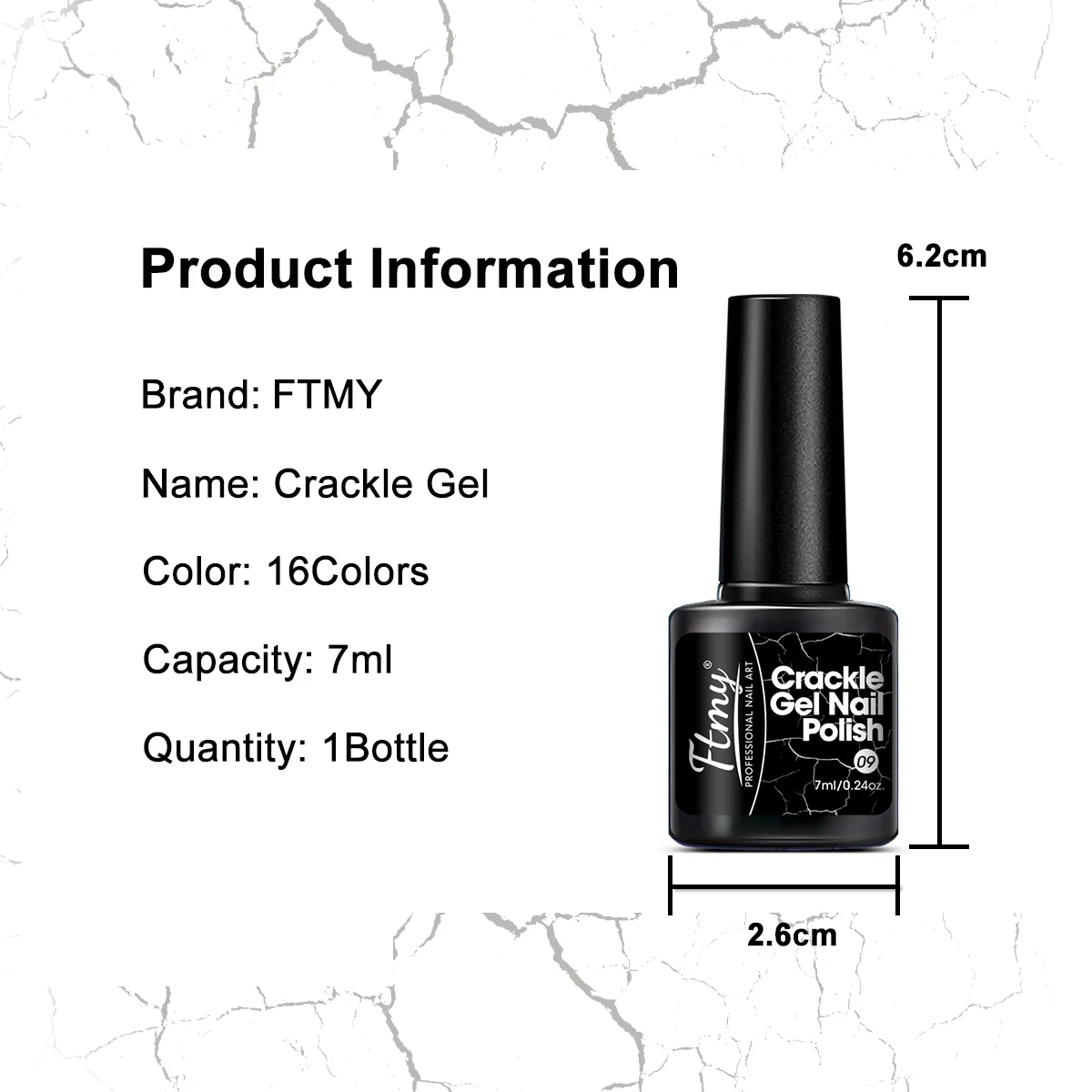 [무향 크랙 젤] 빠른 건조 무향 크랙 젤 네일 폴리시, 0.24 온스 - 생생한 흰색과 검정 및 갈색 크랙 디자인, pe