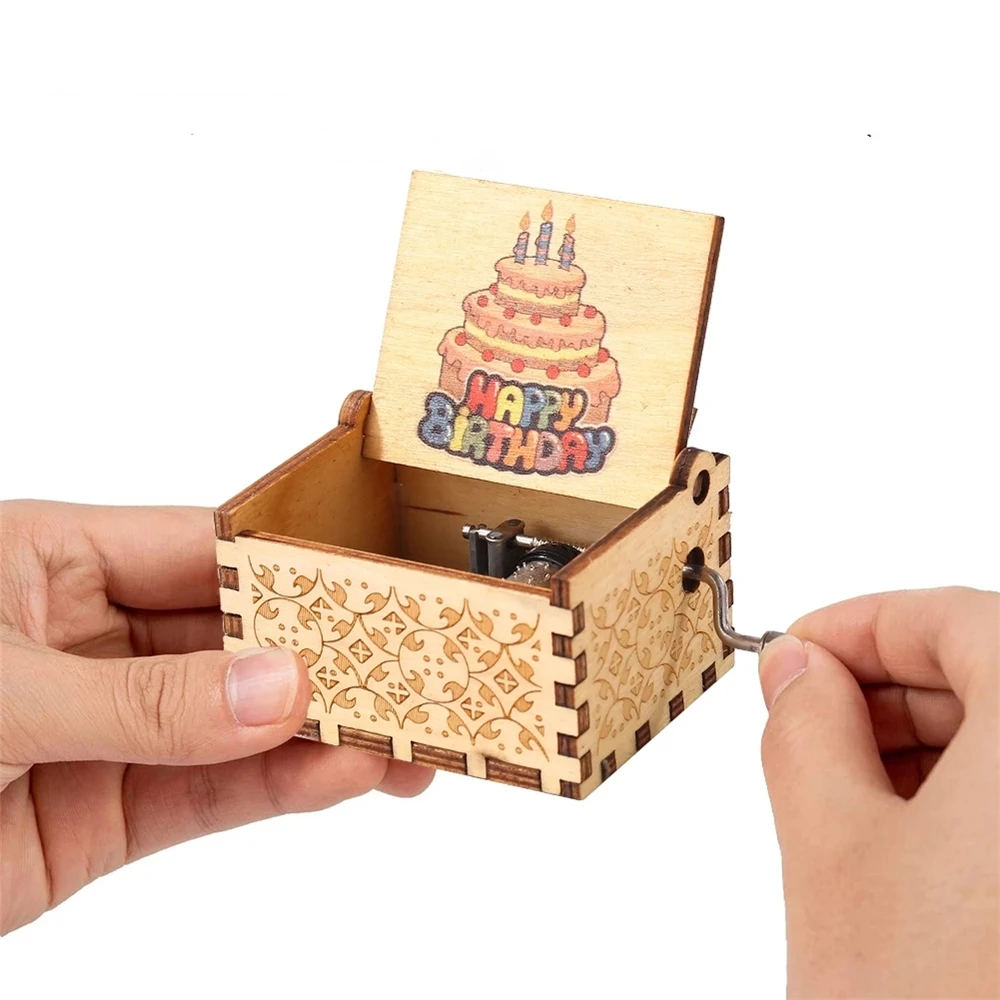 Wooden Music Box Hand Cranked Movement You are My Sunshine Gifts for Children Birthday Present Home Decoration