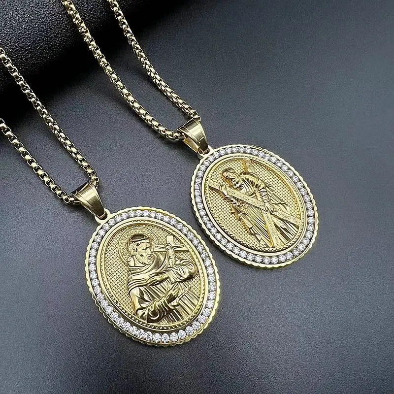 

Hip-hop religious ornaments in Europe and America Stainless steel casting vacuum gold-plated zircon Jesus pendant