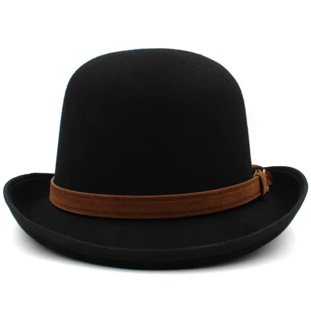 Männer Frauen Wolle Mischung Oval Top Bowler Hüte Woll Fedora Caps Trilby Klassische Derby Sonnenhut Einstellbar UK M-L UNS 7 1/8-7 3/8 – Detail 3