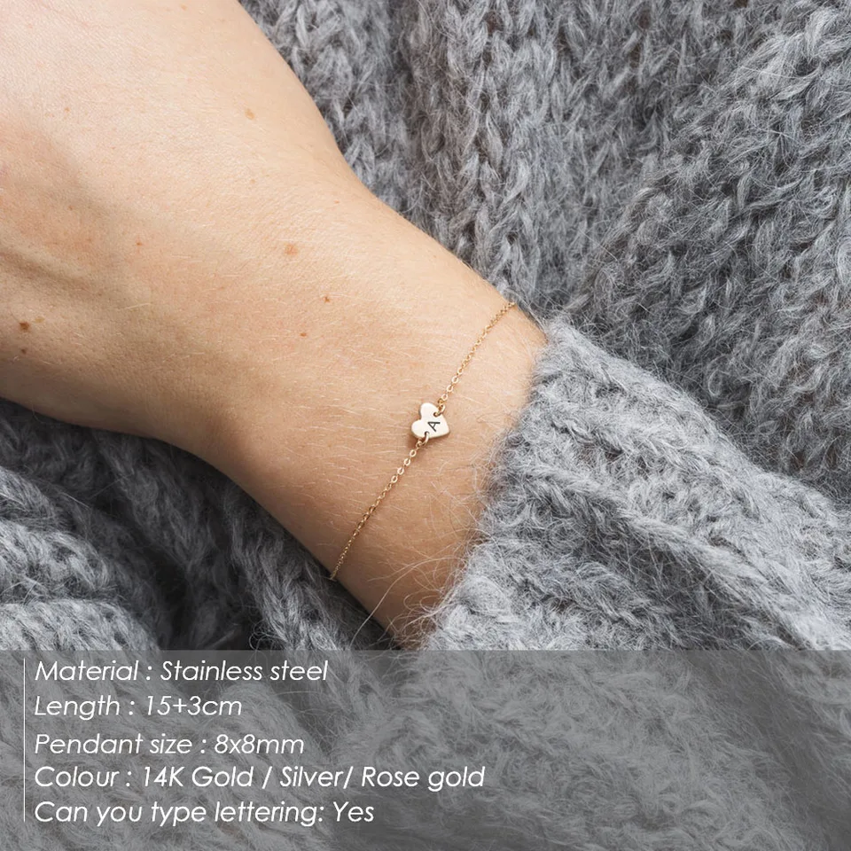 Bracciale Con Ciondolo Iniziale A Cuore Per Ragazze E Donne - 26 Lettere Alfabeto In Acciaio Inossidabile, Gioiello Personalizzato Regalo (M, Taglia Unica)