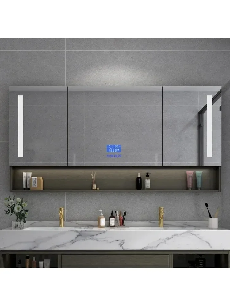 Simple Smart Bathroom Mirror Cabinet Modern Originality Solid Wood Lighting Mirror Cabinet Bathroom Furniture