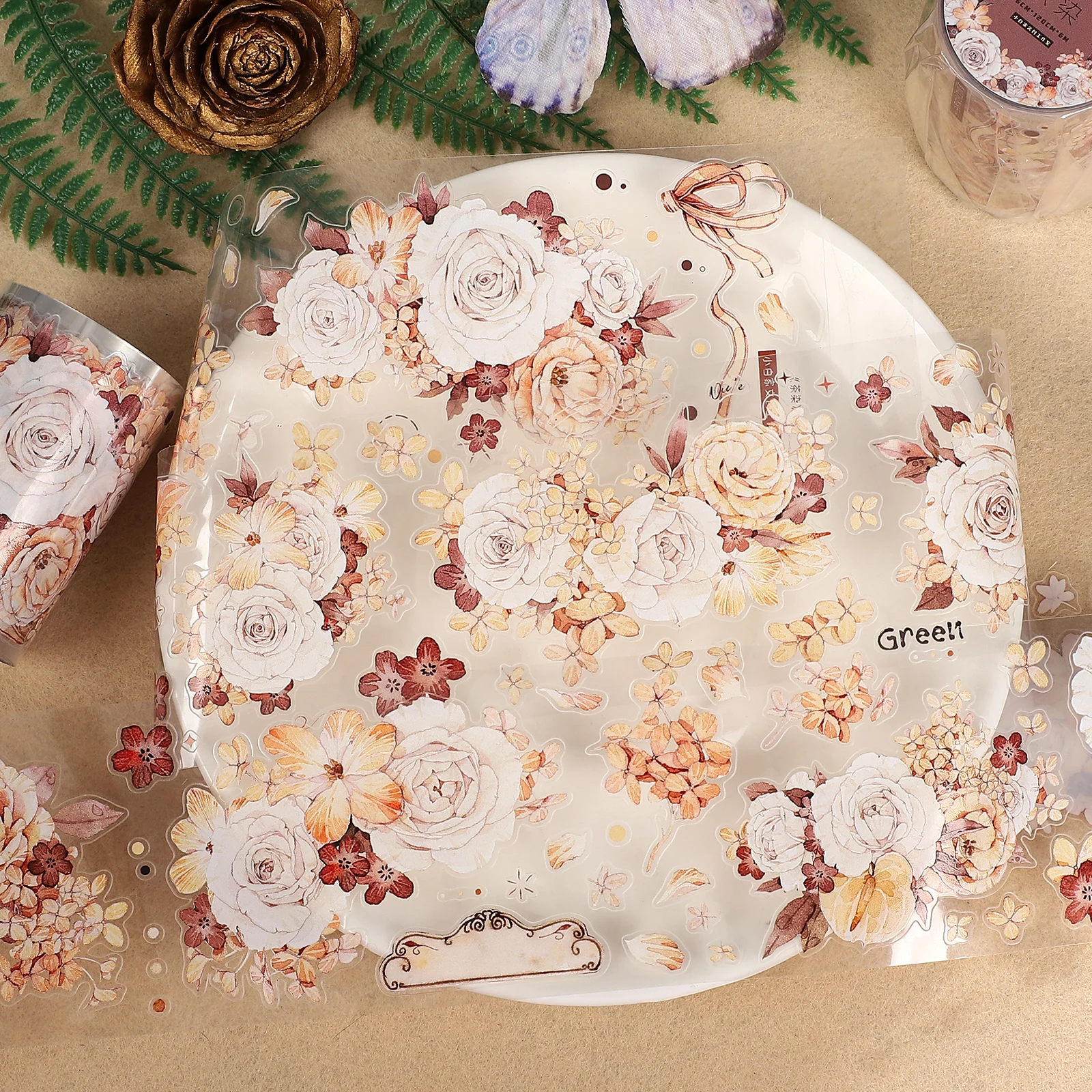 60mm*6m 빈티지 꽃 풍경 PET 테이프 창의적인 DIY 저널 재료 콜라주 스크랩북 문구류