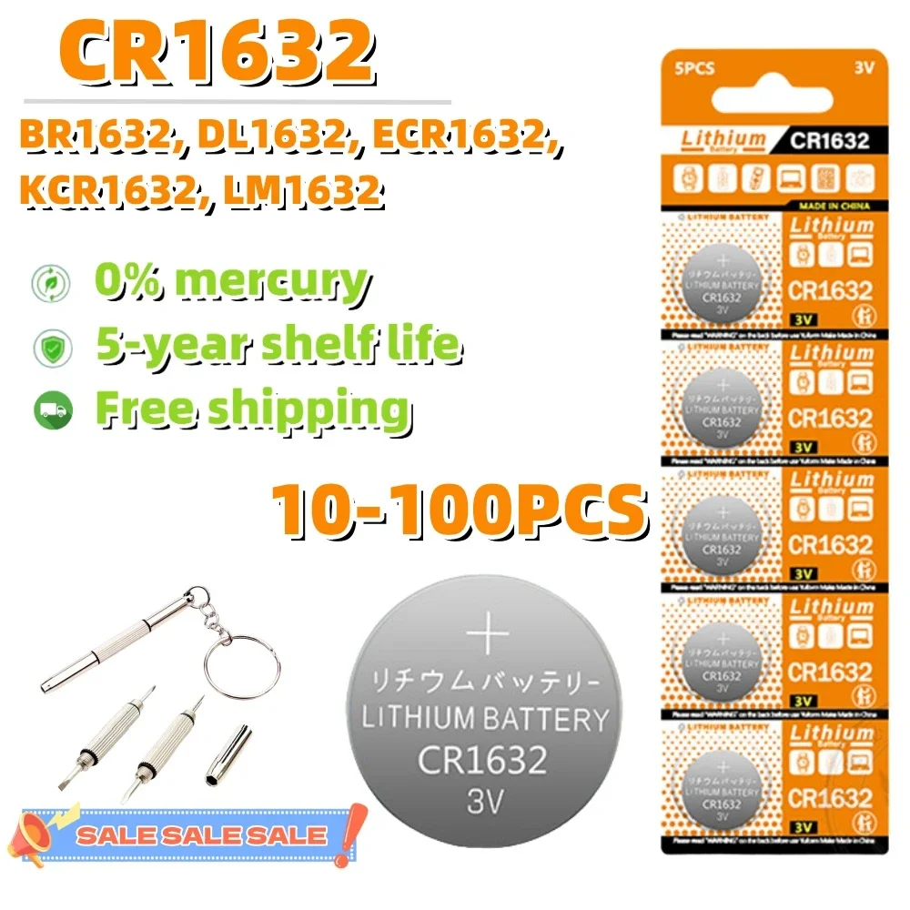 

10-100PCS 3V CR1632 Battery CR 1632 Lithium Battery DL1632 BR1632 KCR1632 ECR1632 For Car Remote Control Watch Button Coin Cells