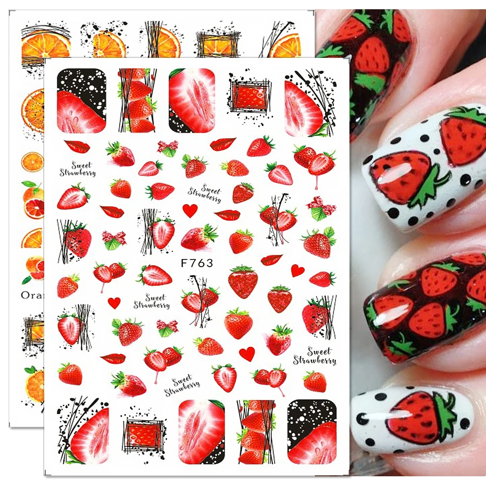 

3D Summer Fruit Nail Stickers Strawberry Lemon Sexy Red Lips Nail Decals Water Decal Slider for Manicure DIY Nail Art Decoration