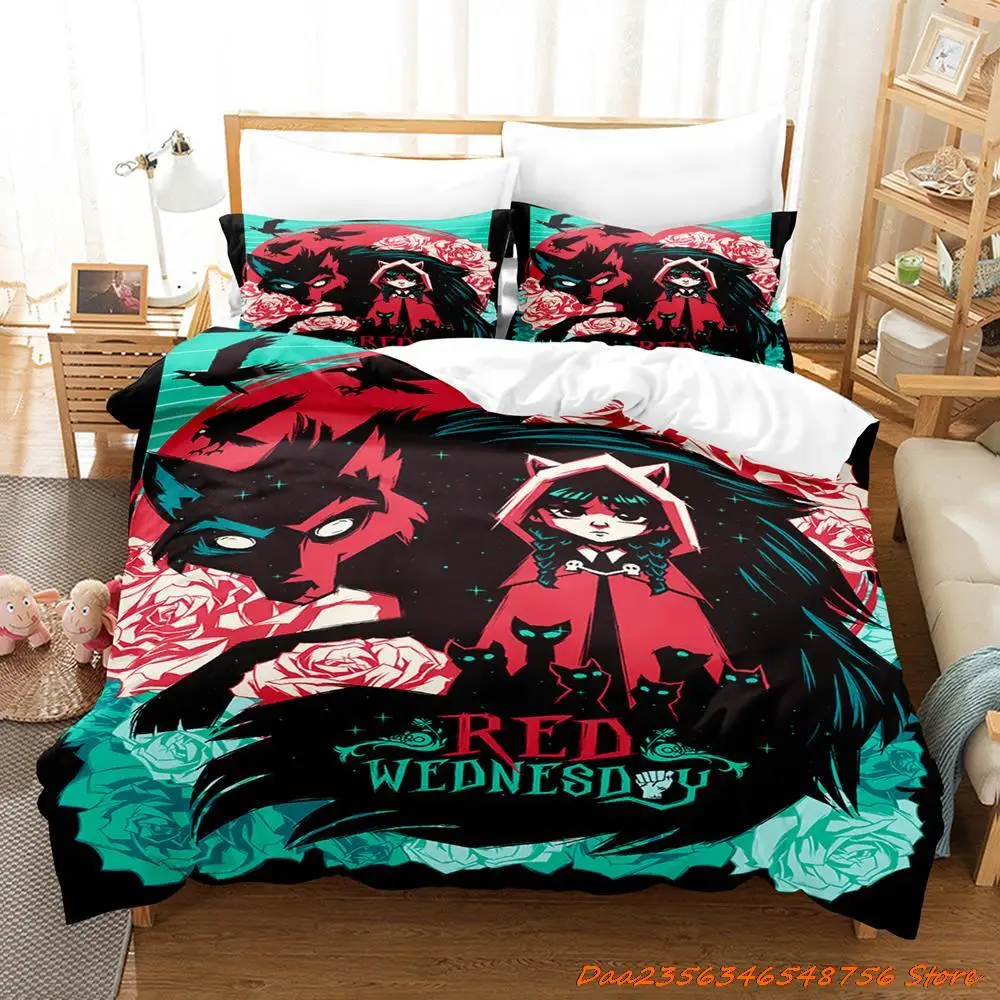 Wednesday Addams Bedding Set Cartoon Anime three-piece set Adult Kid Bedroom Duvetcover Sets 3D Cool goth bed sheets 2