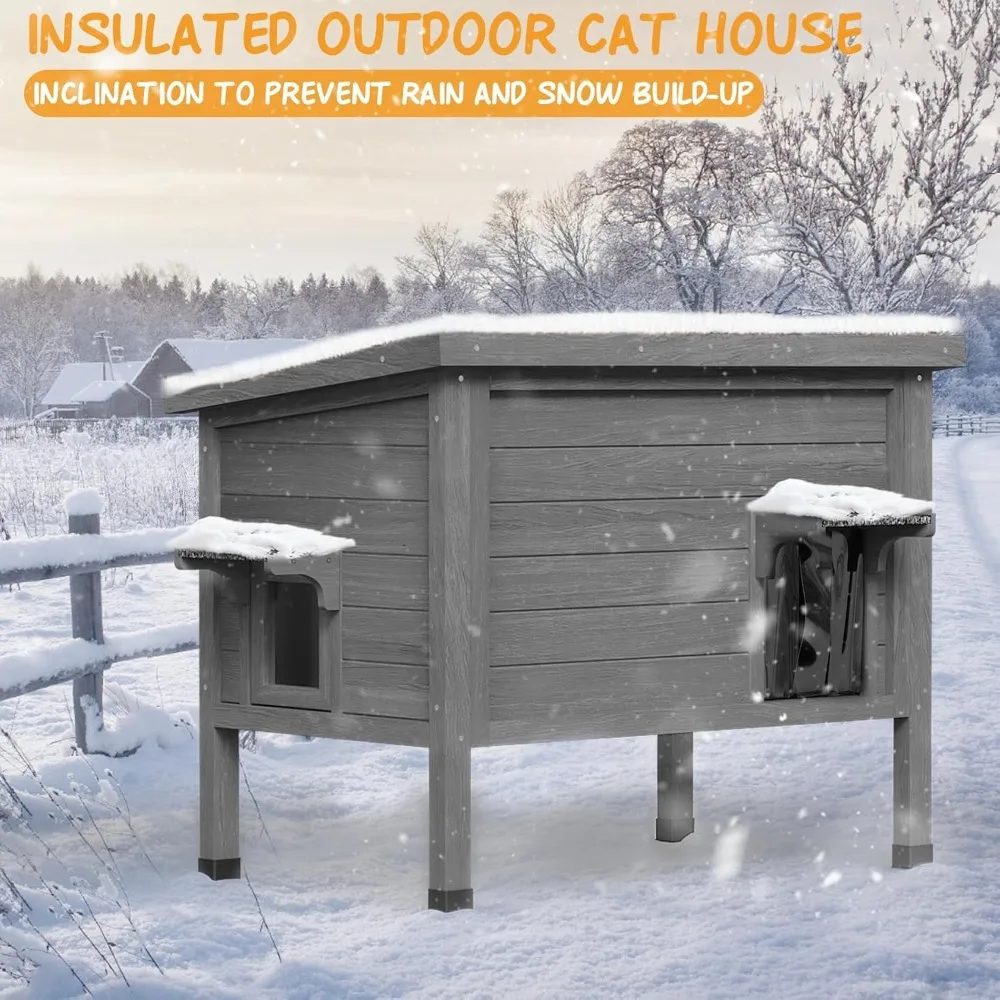 Outdoor Cat House Feral Cat Enclosure cat Houses for Cats Insulated with Escape Door All-Round Foam Weatherproof