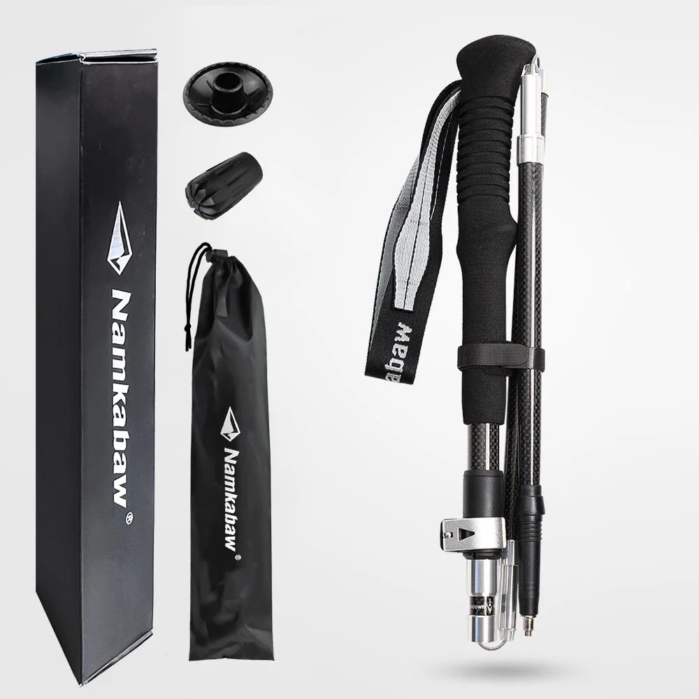 Bastone da trekking pieghevole in fibra di carbonio 3K Bastone da passeggio pieghevole ultraleggero a cinque sezioni per il campeggio Trek
