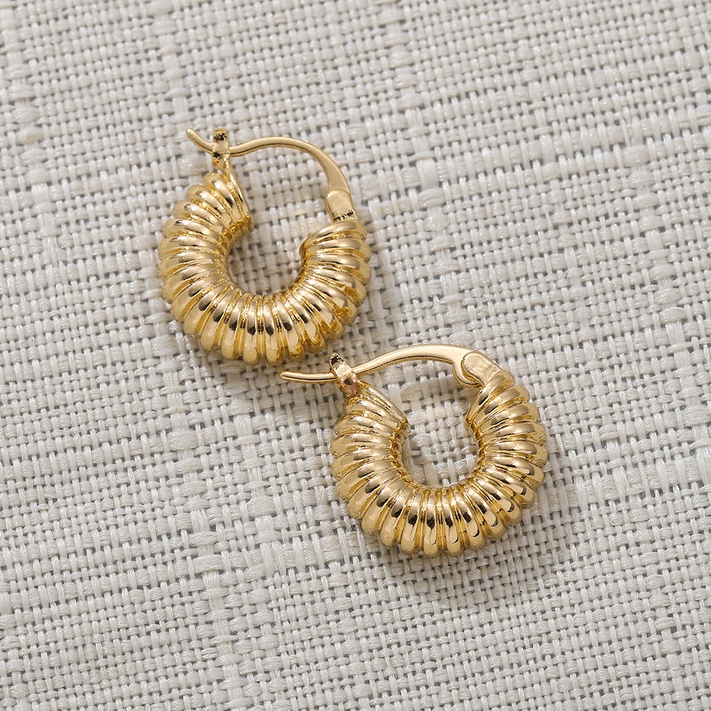 Punk Gold Color Twist Round Piercing Hoop Earrings Female Luxury CZ Crystal Geometric Ear Buckle Huggie Earrings Women Jewelry