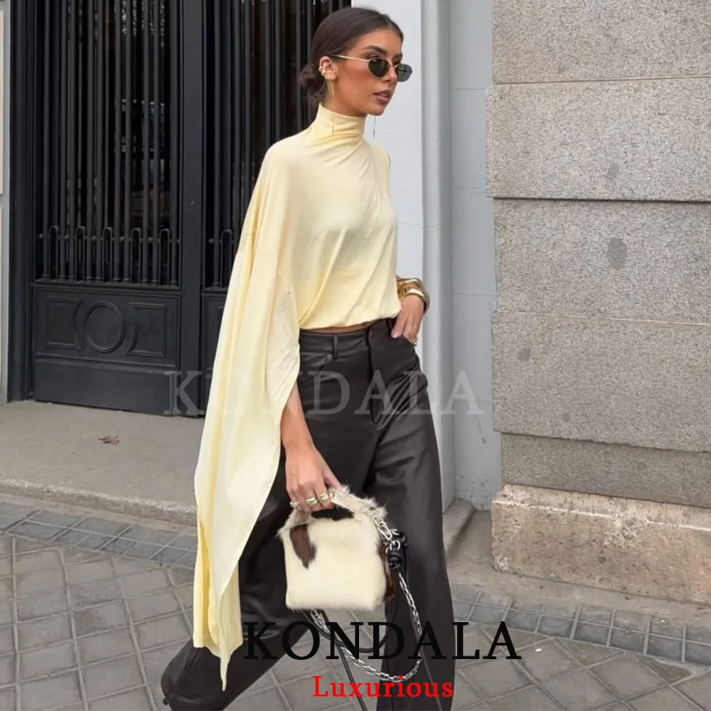 KONDALA Sexy Chic Gelbe Y2K Mädchen-Tops, One-Shoulder Langarm Streetwear Oberteile, Modische Frühling-Sommer 2026 Party-Tops