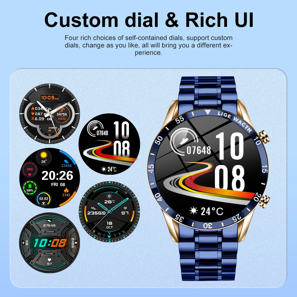 LIGE Smart Watch Men Fashion Full Touch Luxury Bluetooth Call Smart Watches Men Waterproof Sport Fitness Smartwatch For Men 2026
