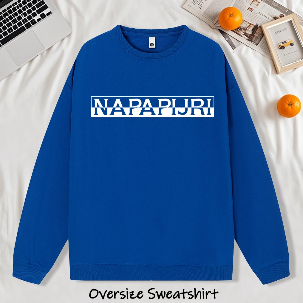 Misaligned Artistic Letters Printed Sweatshirts Men Soft Vintage Pullovers Street Oversize Top Unisex Autumn Casual Clothes