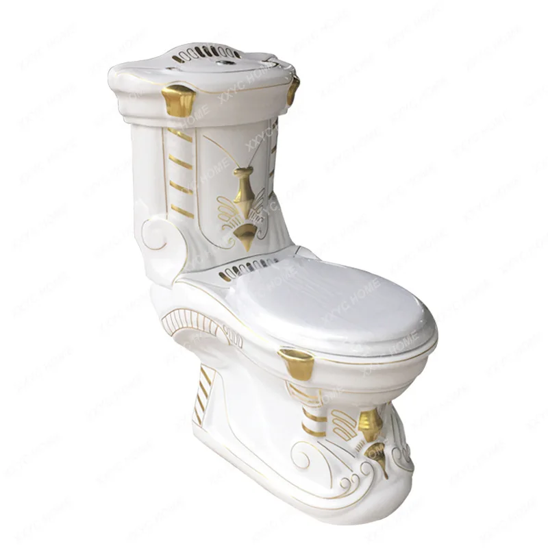 

Asian European-Style Gold Luxury Toilet Split Luxury Pink Toilet Wash Basin Floor Row Wall Drainage Toilet