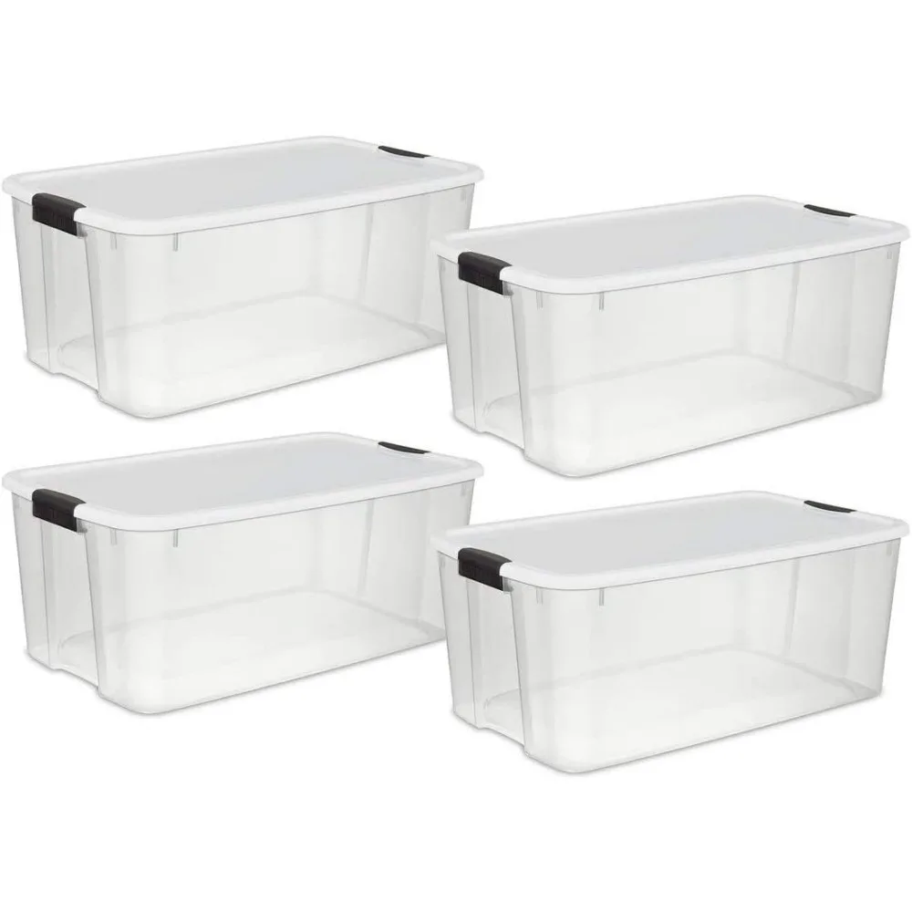 

Storage Organizer 4-Pack Plastic Container With Heavy Duty Latches to Organize Stackable Storage Bin With Lid Home Free Shipping