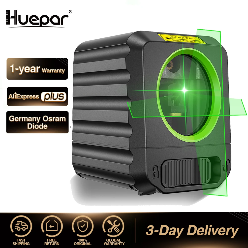 Huepar Cross Line Laser Level Portable 2 Lines Osram Green Beam Self-leveling Laser Tools For DIY Application лазерный уровень