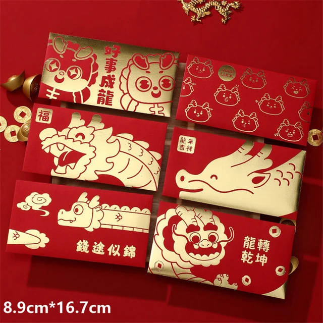 6Pcs Cute Dragon Year Hongbao Red Envelopes For 2024 New Year Spring  Festival Red Packet Lucky Money Packets Cartoon Gift Bag - AliExpress