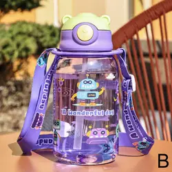 Cute 650ml Leakproof Kids Water Bottle with Straw - BPA - Free, Portable & Perfect (B)