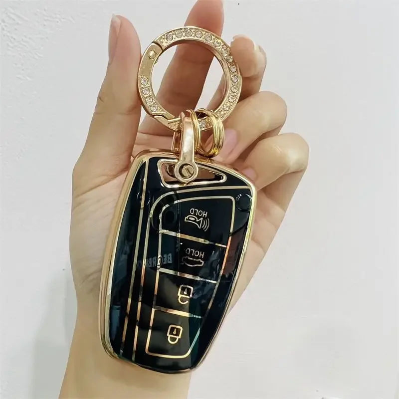 TPU Car Key Case Shell For Hyundai Santa Fe Sport Ix45 Equus Centennial Genesis G80 Grandeur Azera 2013- Cover Fob Keychain