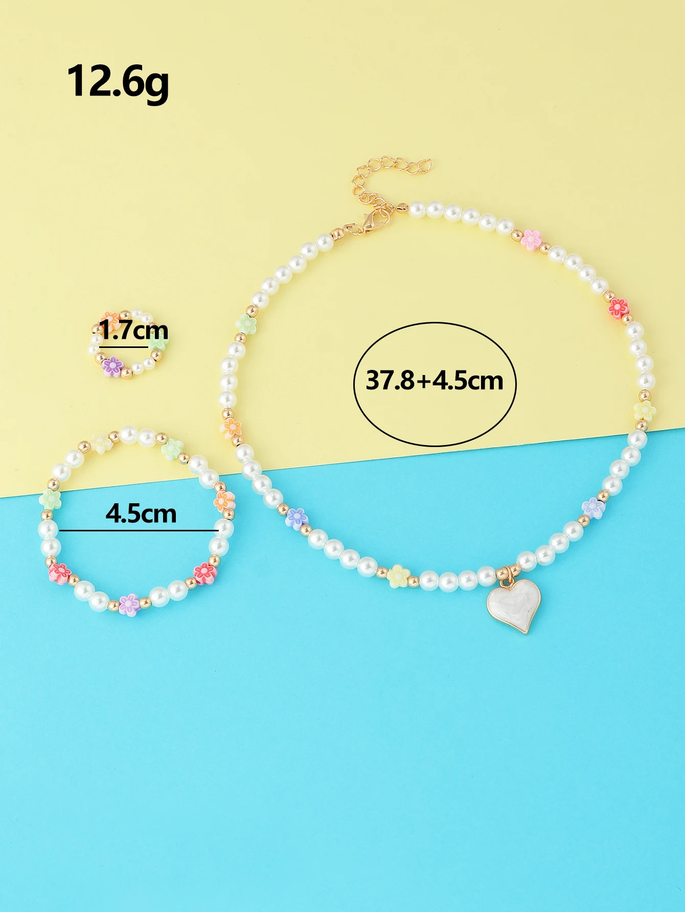 Love Rice Bead Necklace Ring Bracelet Set