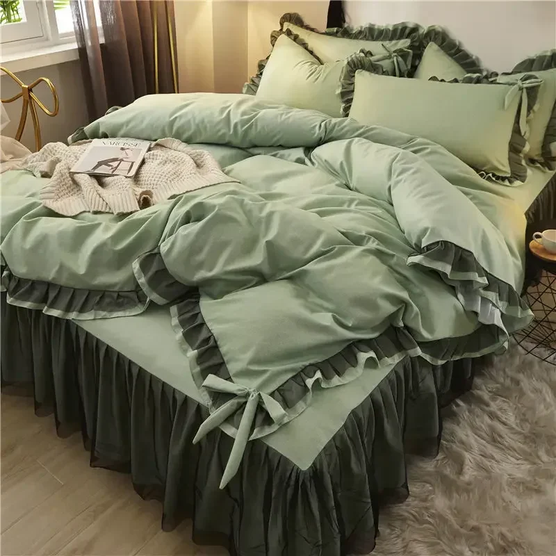 

Arctic Velvet Pastoral Lace Solid Color Four-Piece Pillowcase Bed Sheet Quilt Cover Quilt Cover 200*230cm Bed Sheet Set