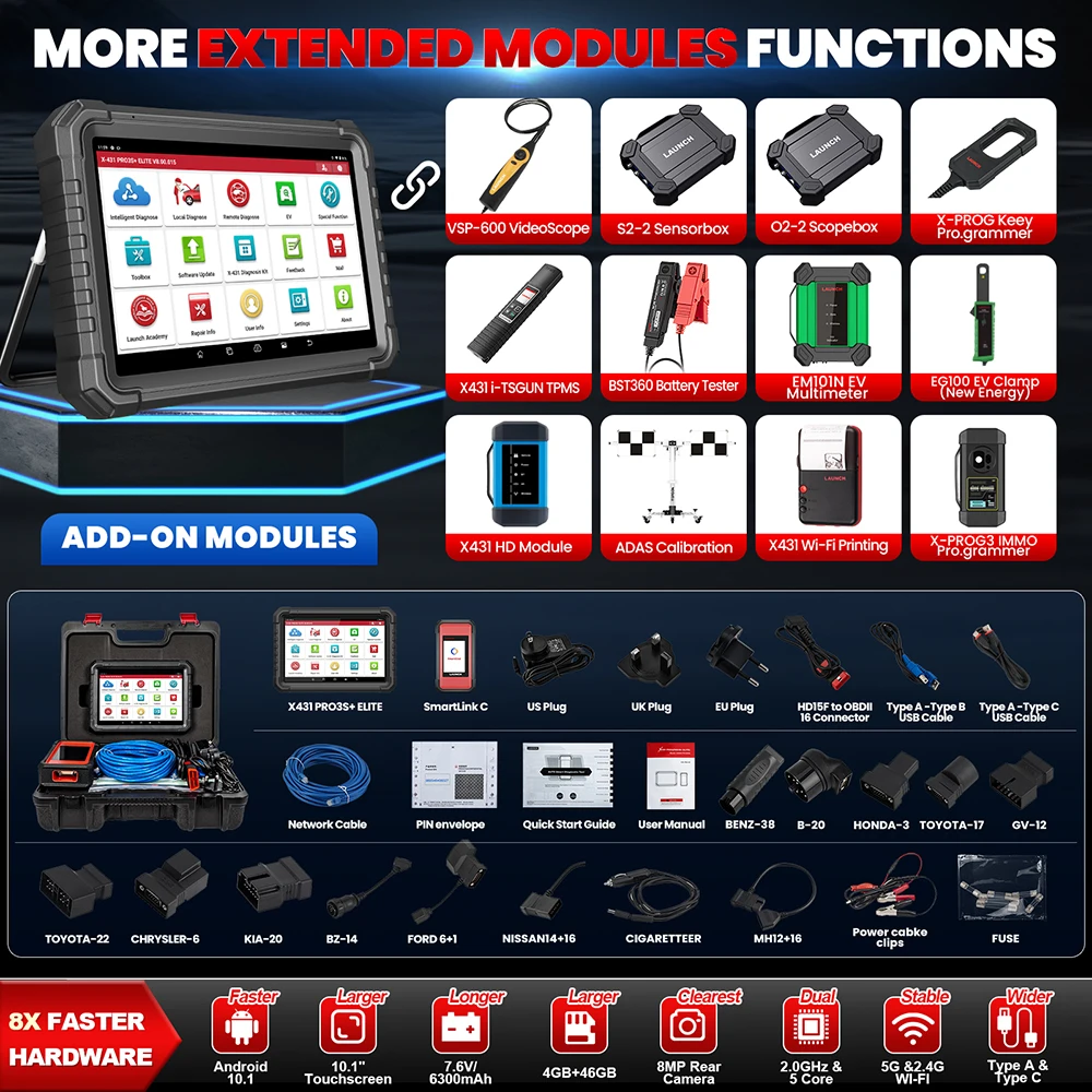 LAUNCH X431 PRO3S+ ELITE Smartlink C V2.0 Car Diagnostic Tools J2534 CAN FD DOIP Full System Auto OBD OBD2 Scanner Topology Map