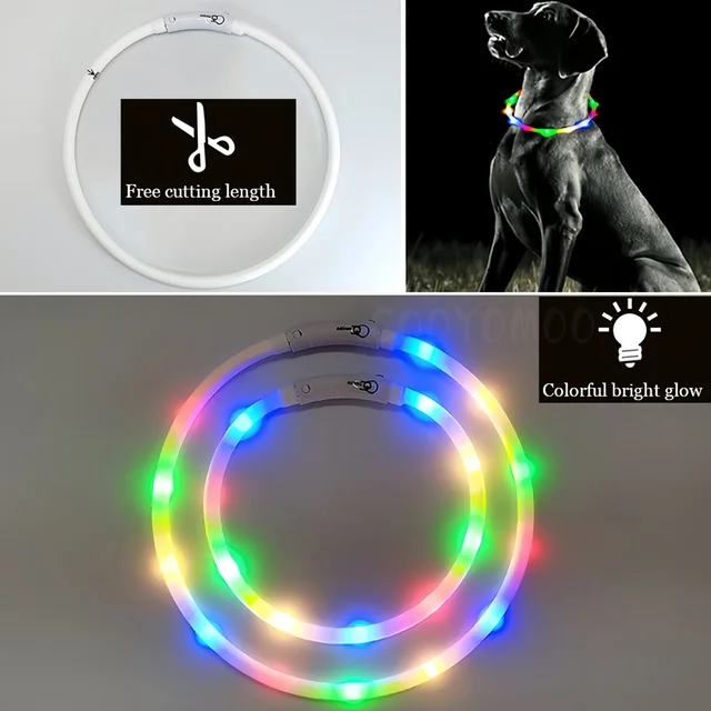 Led Luminous Dog Collar 4 Flashing Modes Multi-color Light Up Soft Silicone Glowing Light Dog Necklace for DogsCat Walking Night 5
