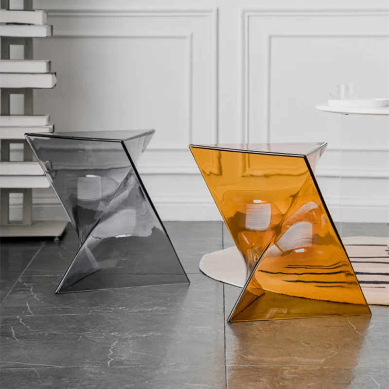 Tavolo moderno in acrilico trasparente Tavolo dal design geometrico creativo Tavolo da soggiorno Tavolino da divano Comodino minimalista - immagine 2