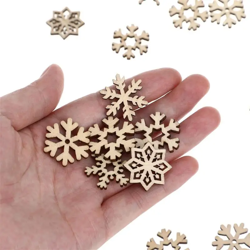 zalati Fiocchi di neve in legno, 50 ornamenti natalizi decorativi da appendere per albero di Natale, fai da te, 2,5 cm