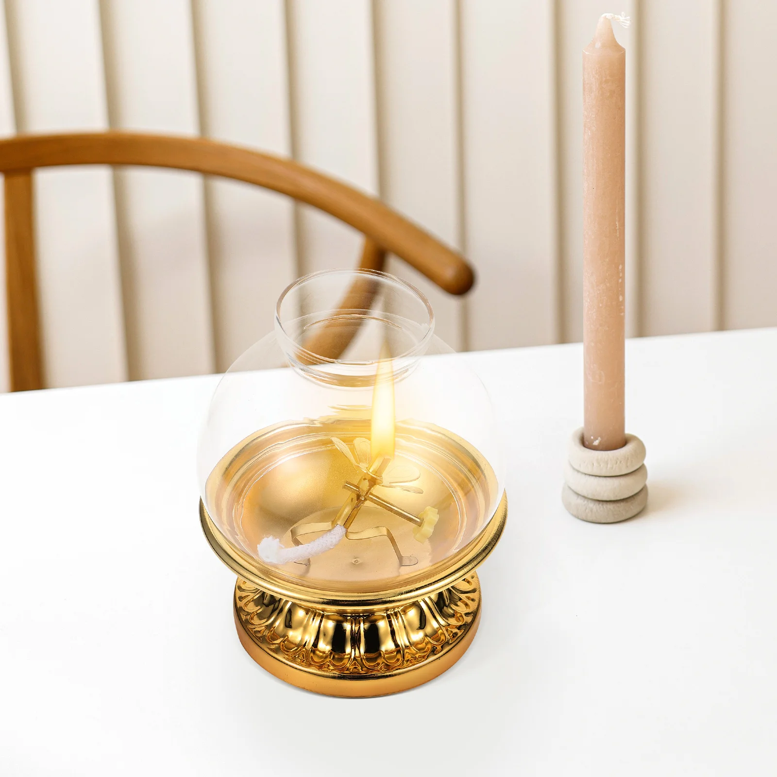 

1 Set of Emergency Kerosene Lamp Kerosene Lantern Oil Lamp with Glass Oil Lantern Cover for Temple