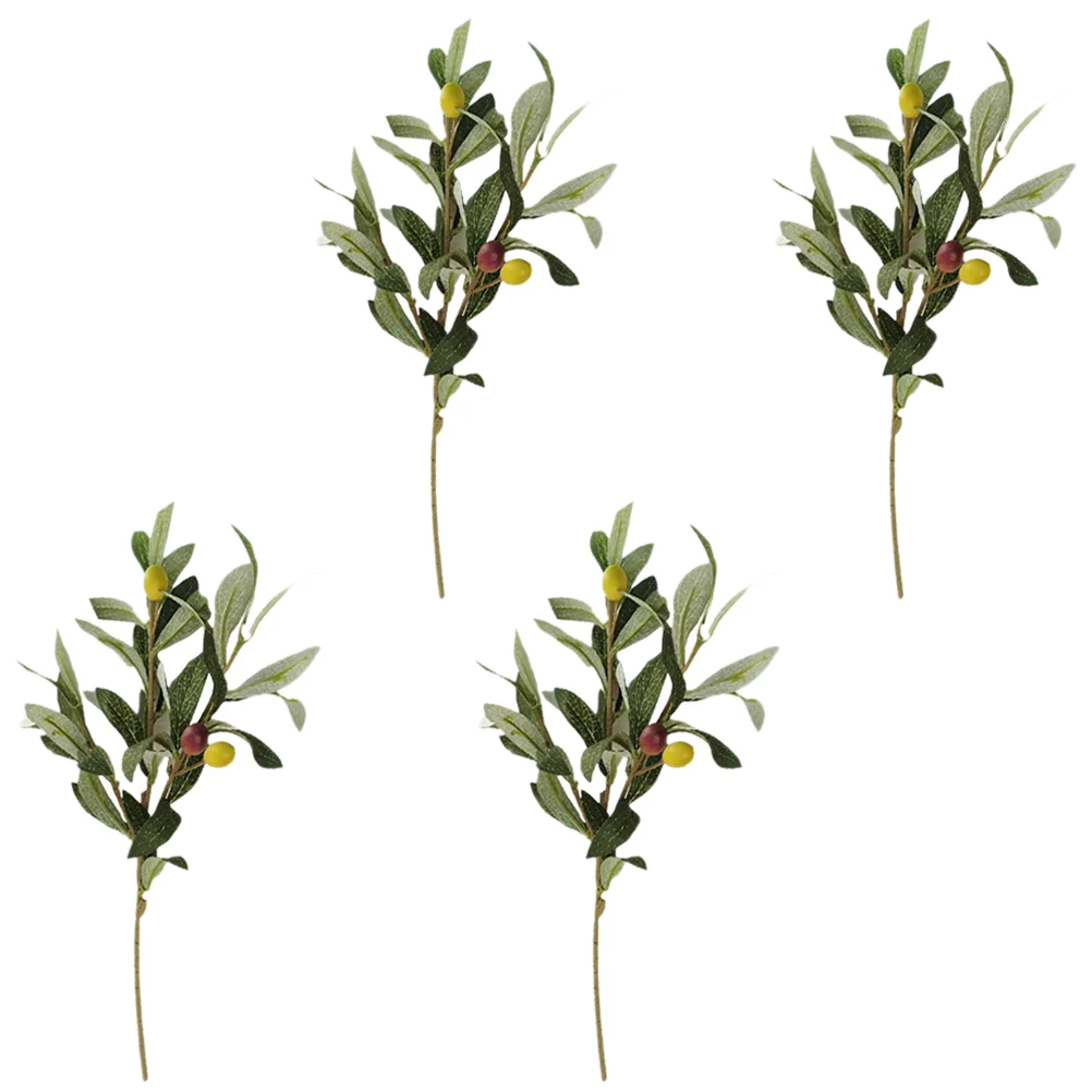 

4 Pcs Simulated Olive Branch with Fruit Encrypted Leaf Wedding Living Room Bedroom Dining Table 4pcs (3-pronged Branch)