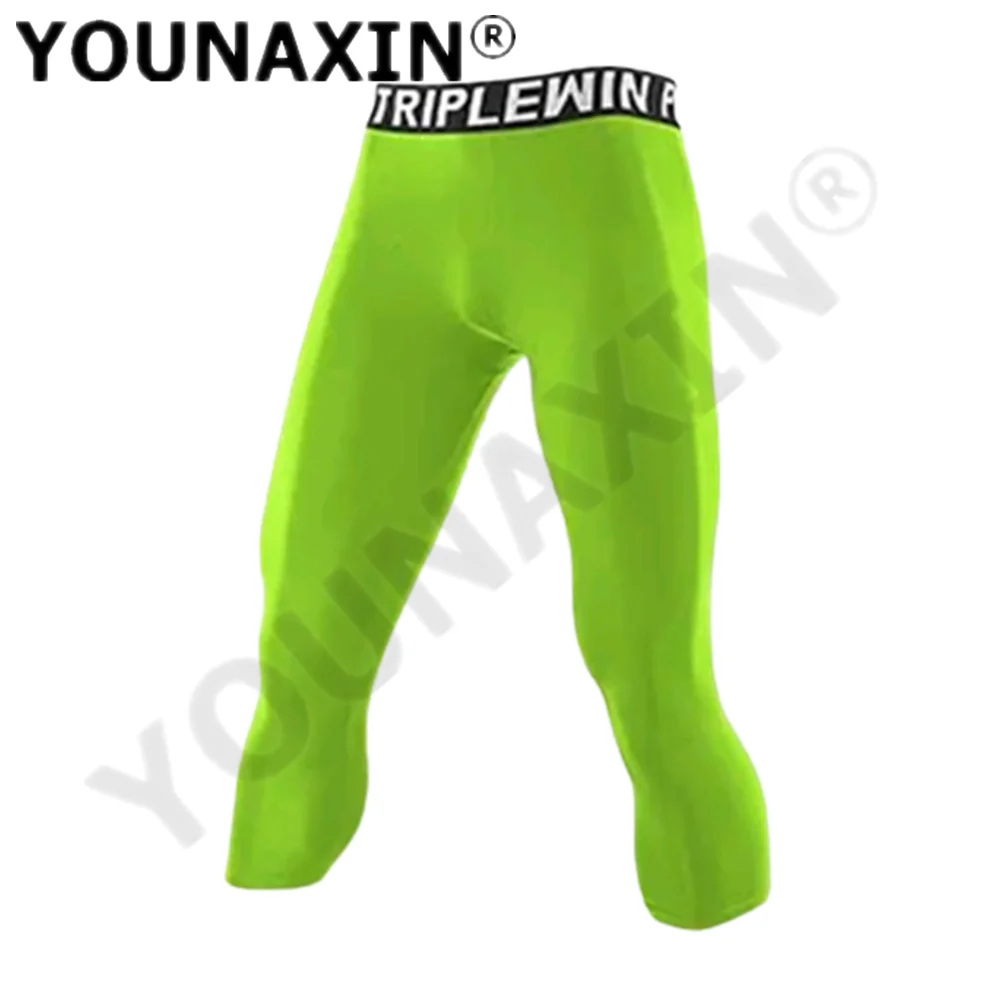Men's Base Layer Sports 3/4 Cropped Pants Gym Basketball Football Leggings Fitness Jogger Running Workout Training Quick-Dry
