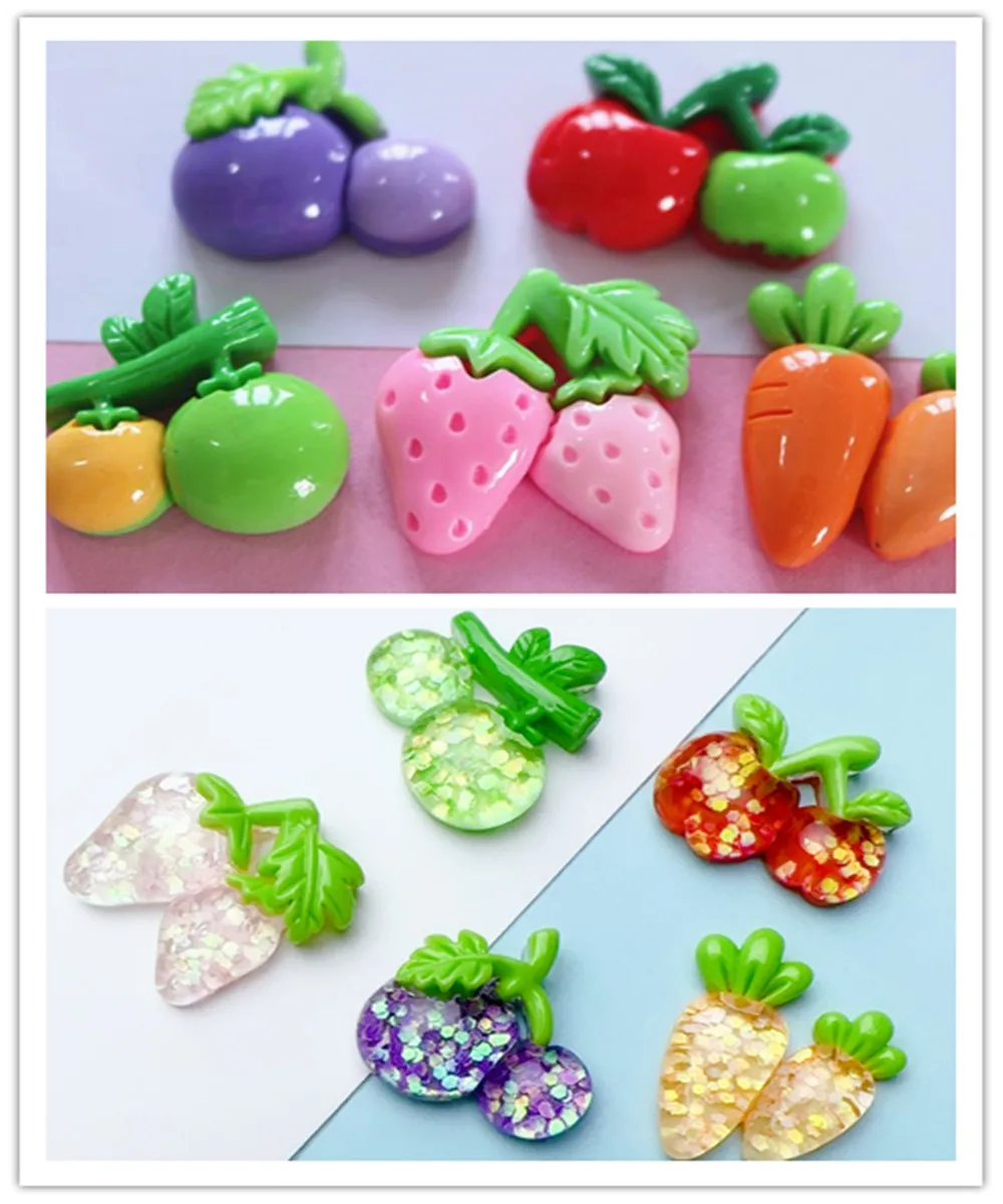 

100 Kawaii Simulated Glitter Fruit Vegetable Flatback Resin Cabochon Scrapbook Embellishment DIY Hairpin Jewelry Craft Accessory